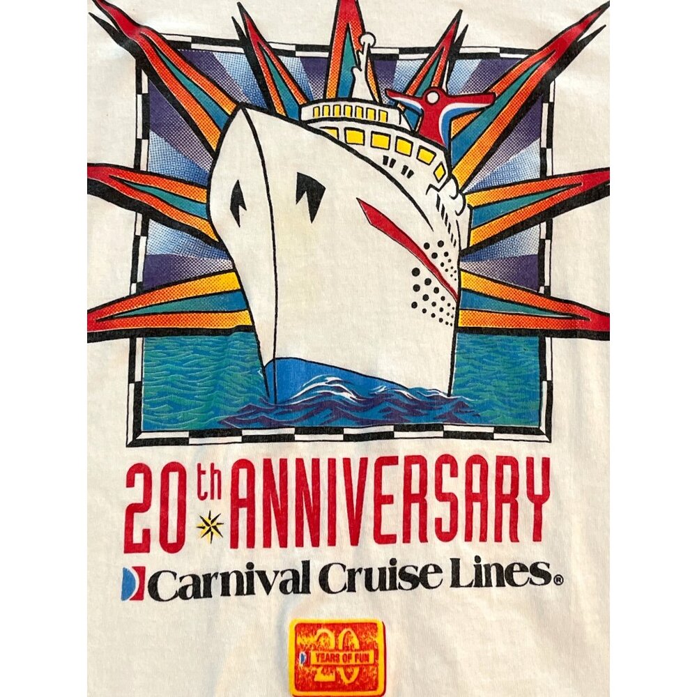 VTG Cruise Graphic T Shirt 1992 Carnival Lines 20th Anniversary White Ship Sz XL - Picture 3 of 6